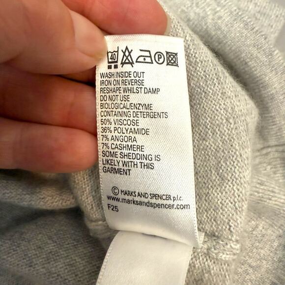 Marks Spencer Sweater Womens 10 Gray Little Cardigan Button Circle Neck Coastal - Picture 10 of 11